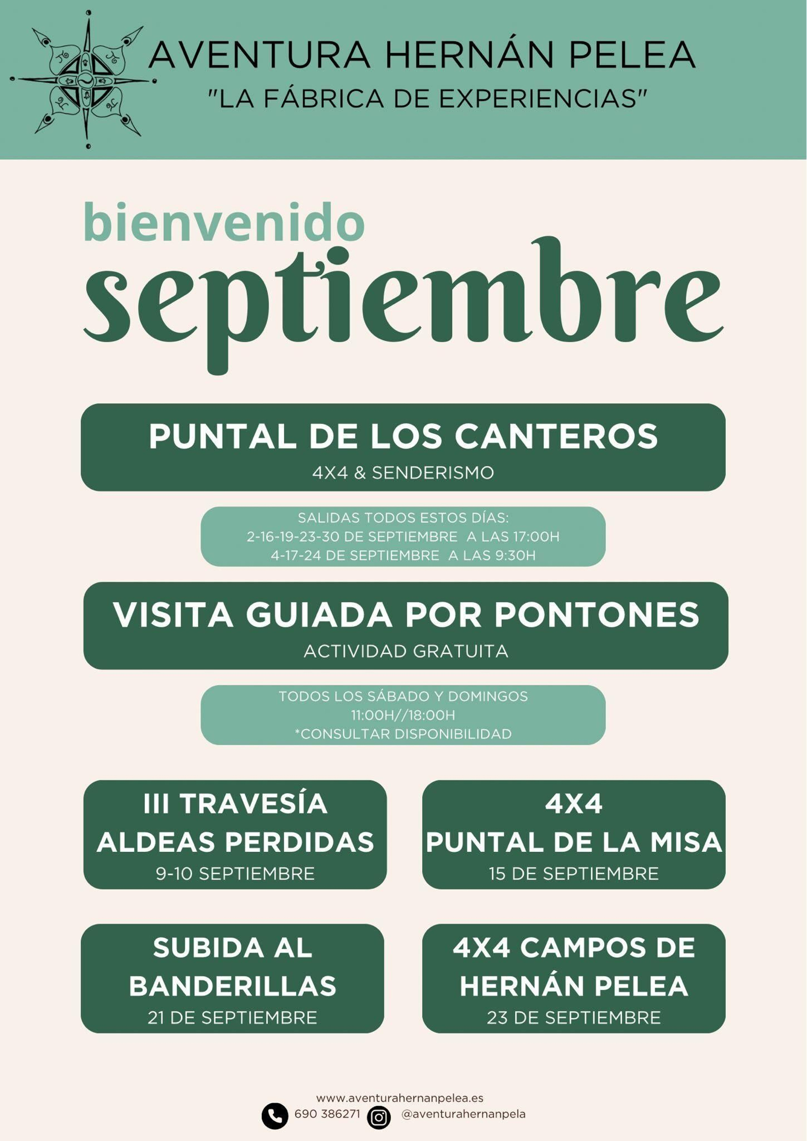 Cartel con actividades de Aventura Hernán Pelea para septiembre.