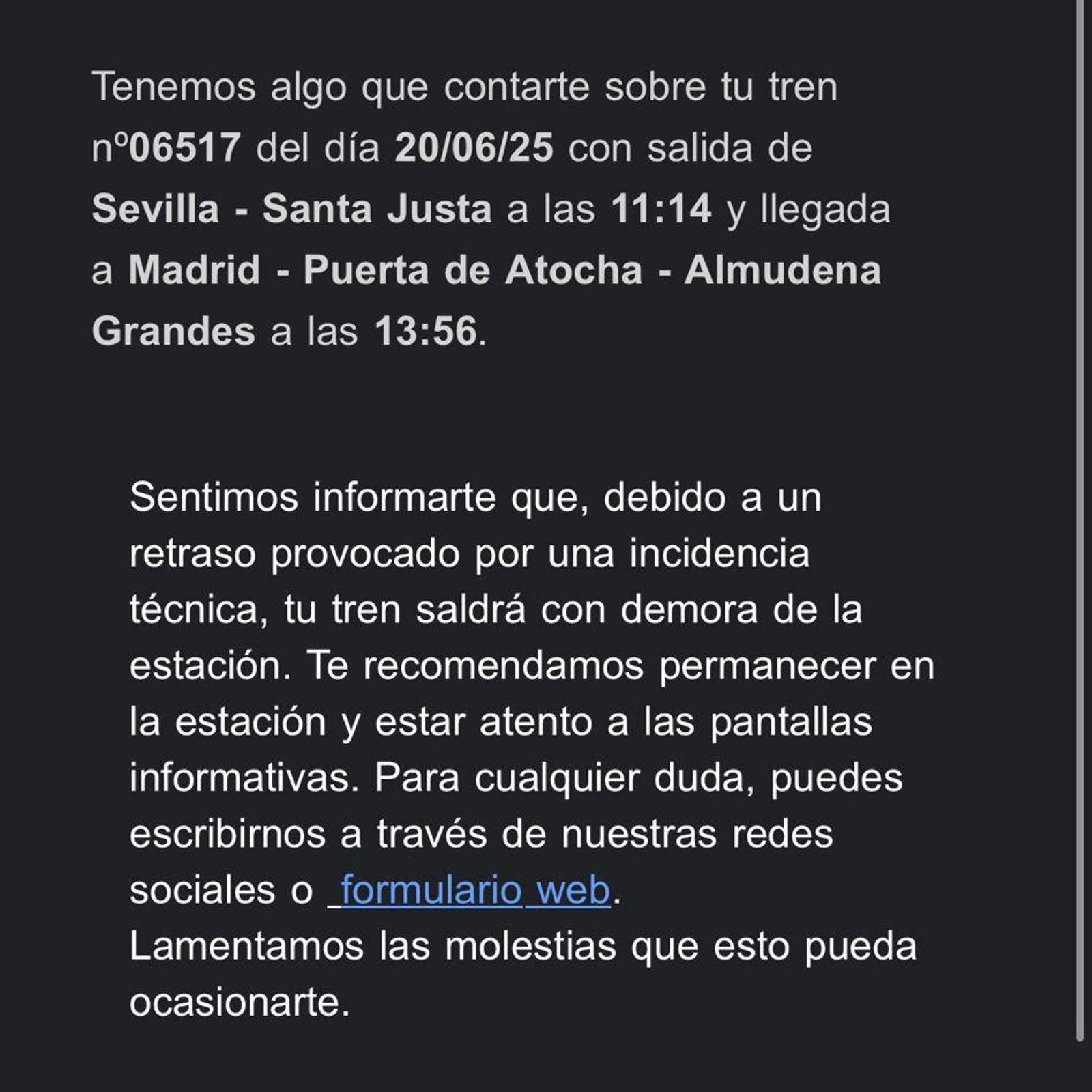 Email de información a los pasajeros Email de información a los pasajeros