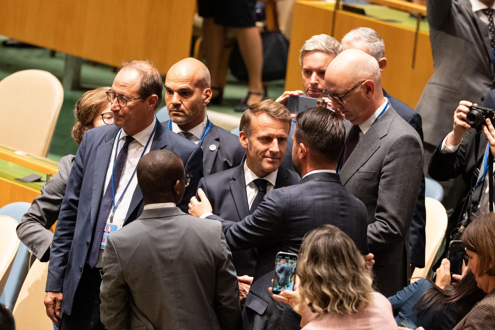 El presidente francés, Emmanuel Macron, en la conferencia internacional por la solución de los dos Estados en la ONU.