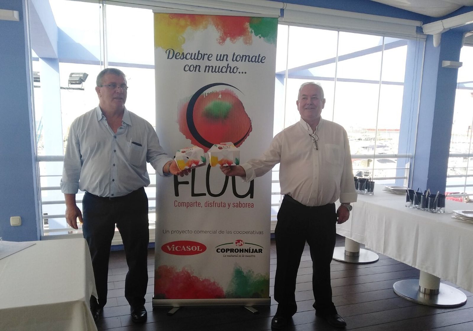 Juan Antonio González, presidente de Vicasol, y Juan Segura de Coprohníjar en la presentación de Flou