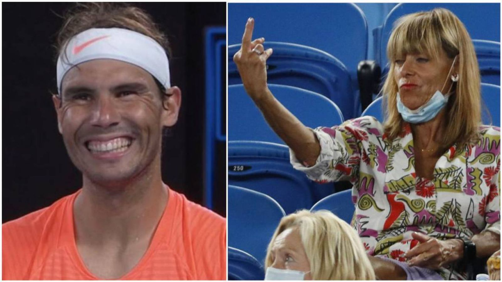 Rafa Nadal sonríe ante el gesto de la espectadora.