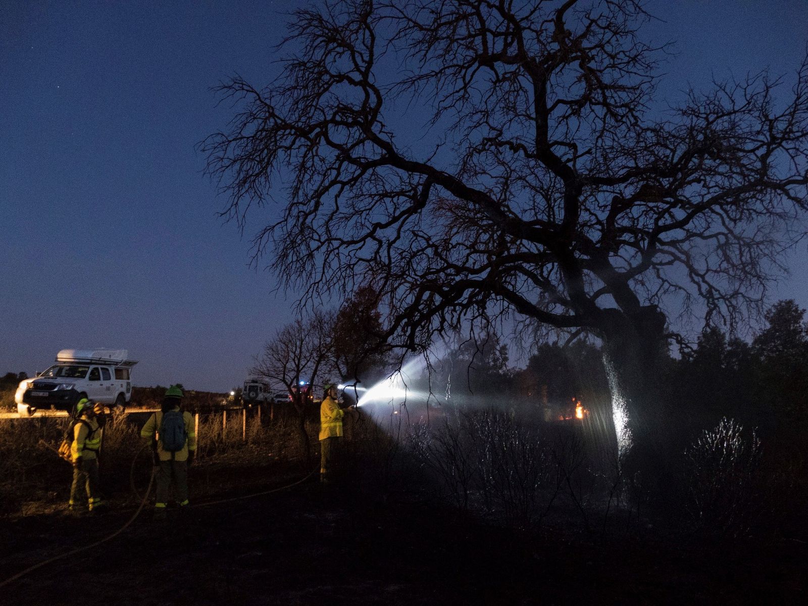 Imagen del dispositivo del Infoca en la noche de ayer en la zona afectada por las llamas.
