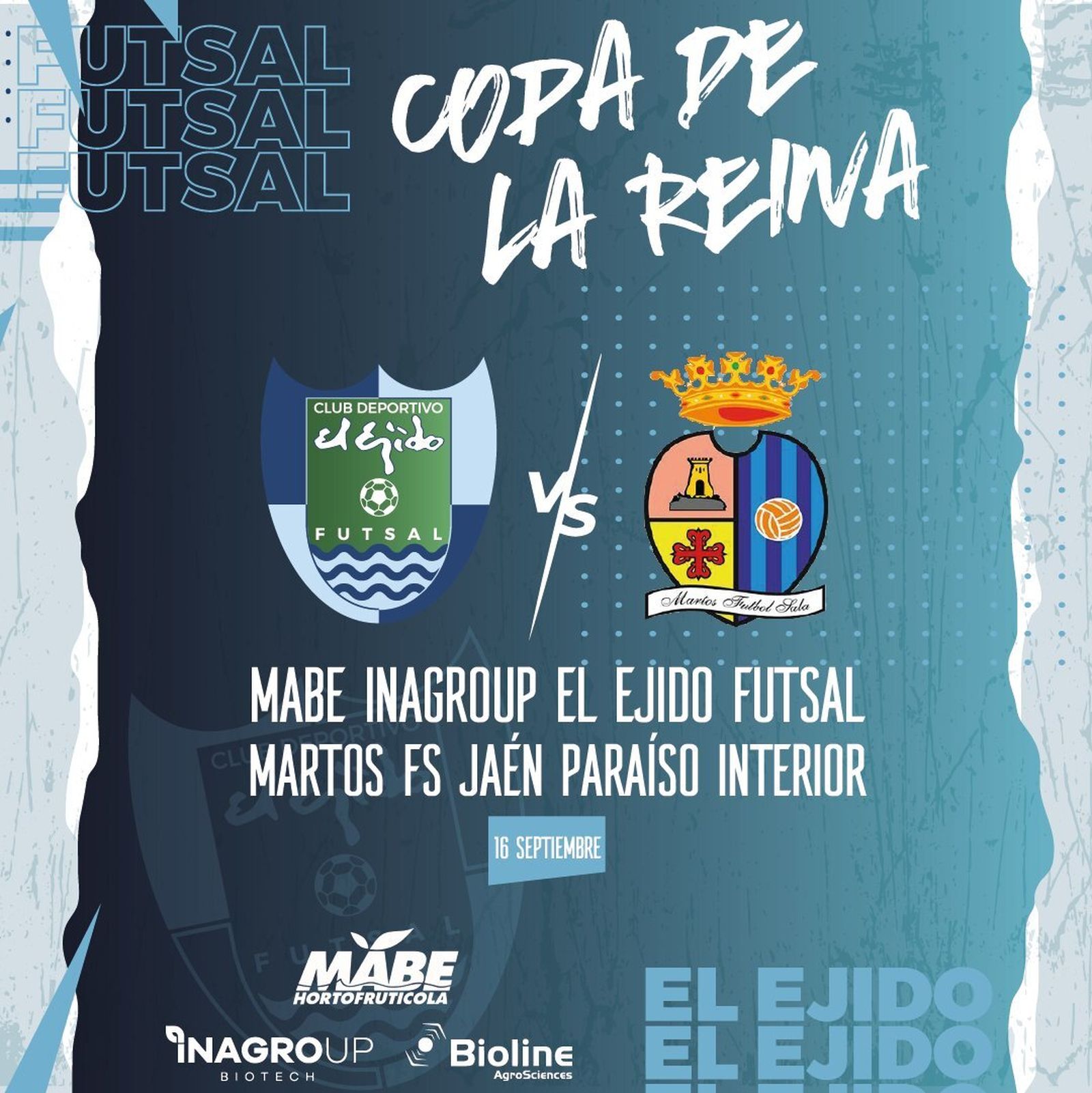 Cartel con el que El Ejido Futsal anunciaba que el Jaén Paraíso Interior será su rival en la Copa de la Reina.