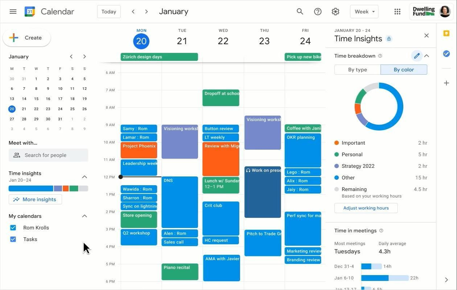 Google Workspace: Categorización por colores del Calendario de Google y uso de Time Insights