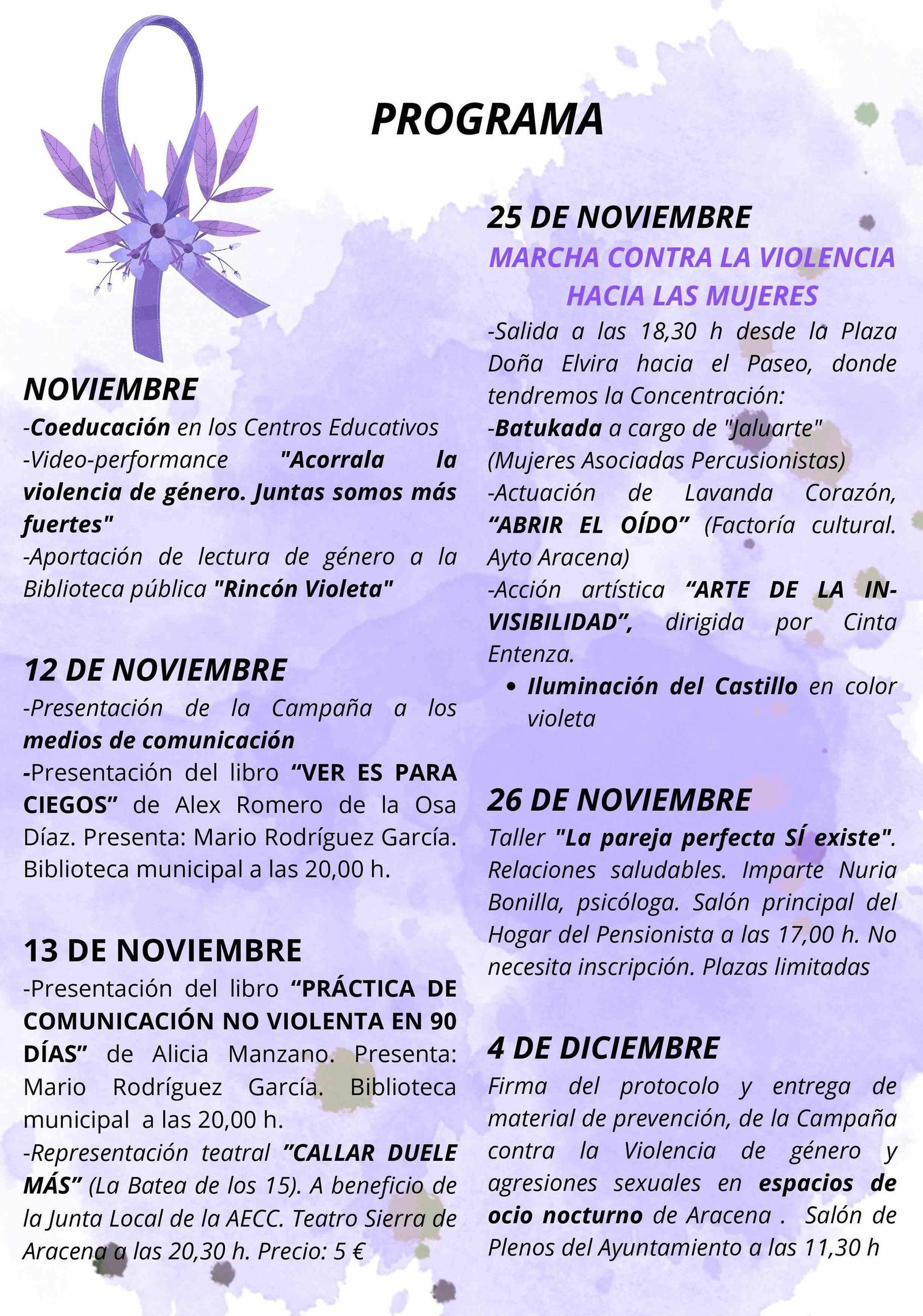 Programa del 25N en Aracena.