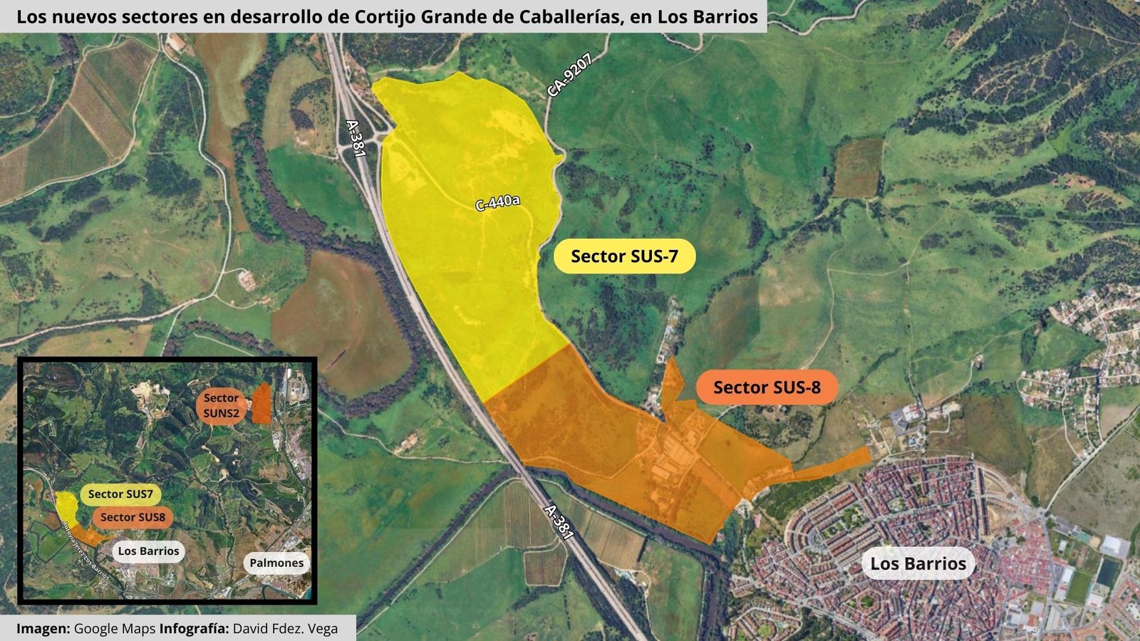 Los dos nuevos sectores en desarrollo de Cortijo Grande, en Los Barrios (Cádiz)