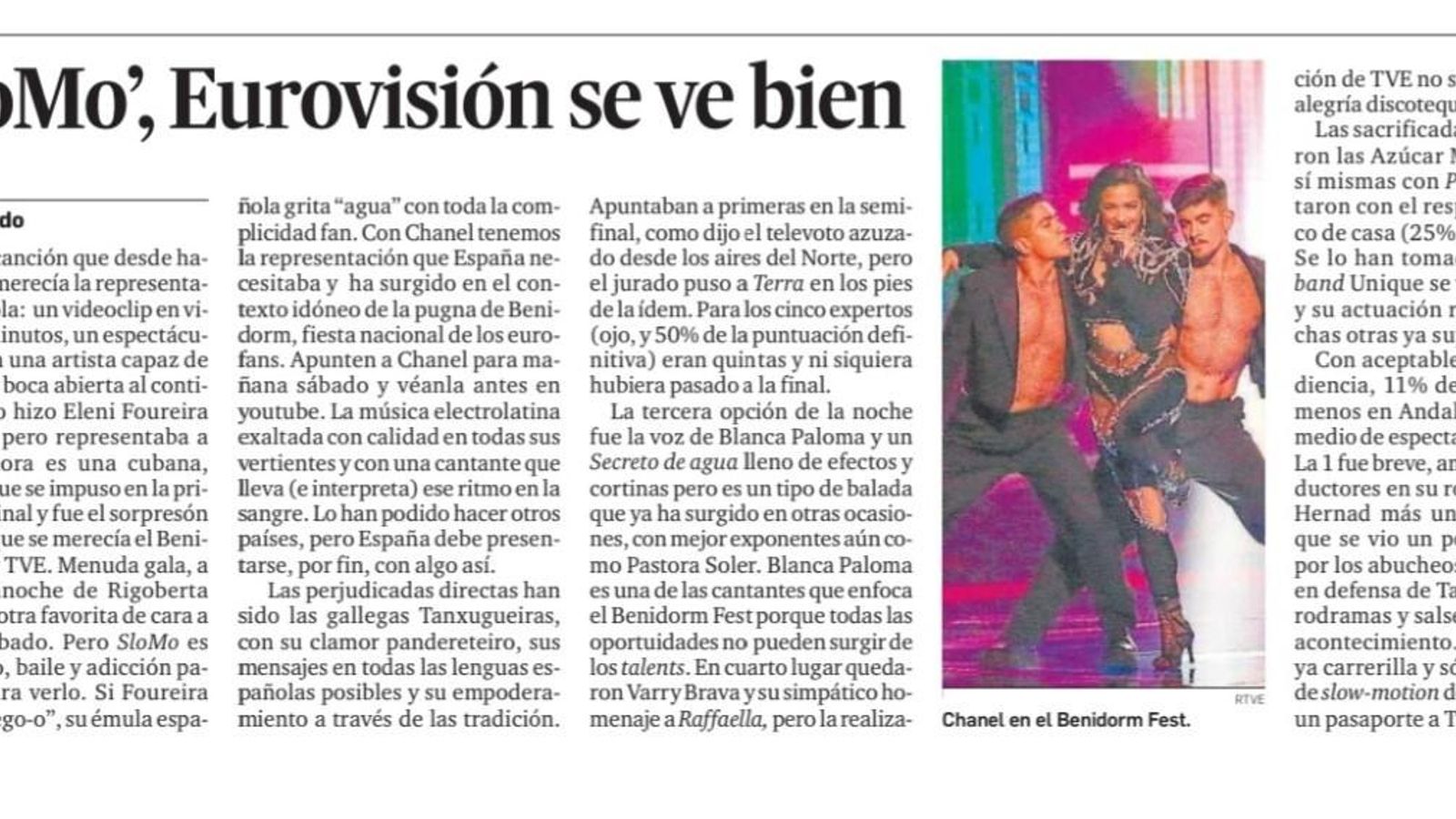 La crónica sobre 'SloMo' publicada el viernes anterior a la final del Benidorm Fest