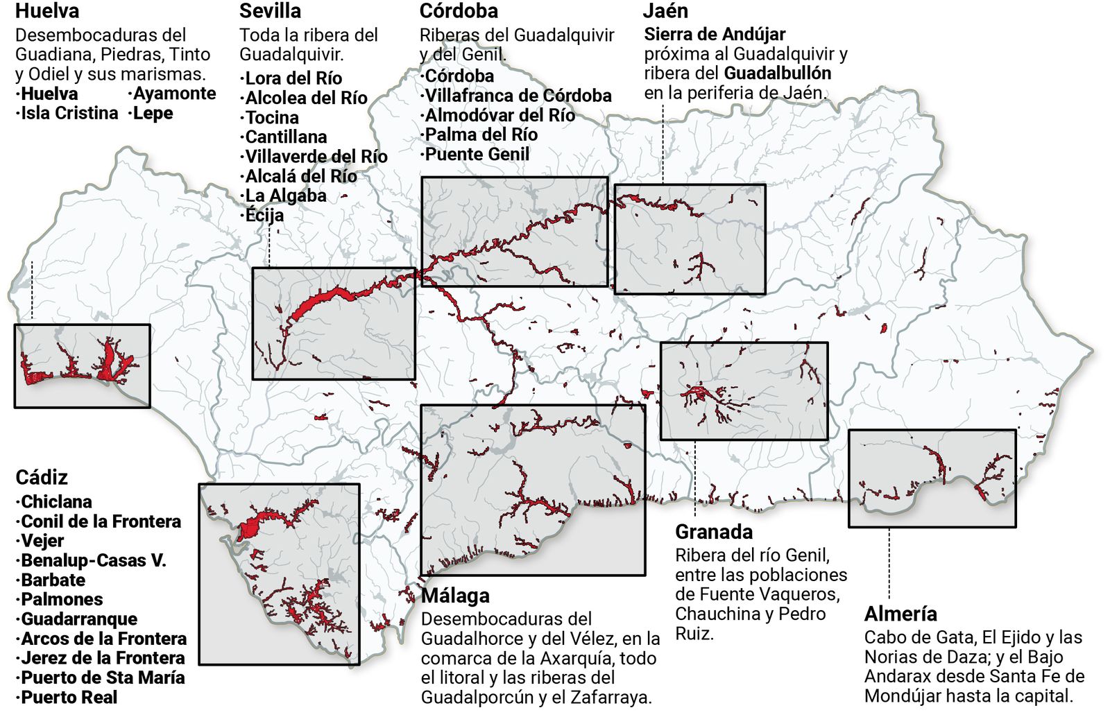 Mapa de las zonas inundables de Andalucía