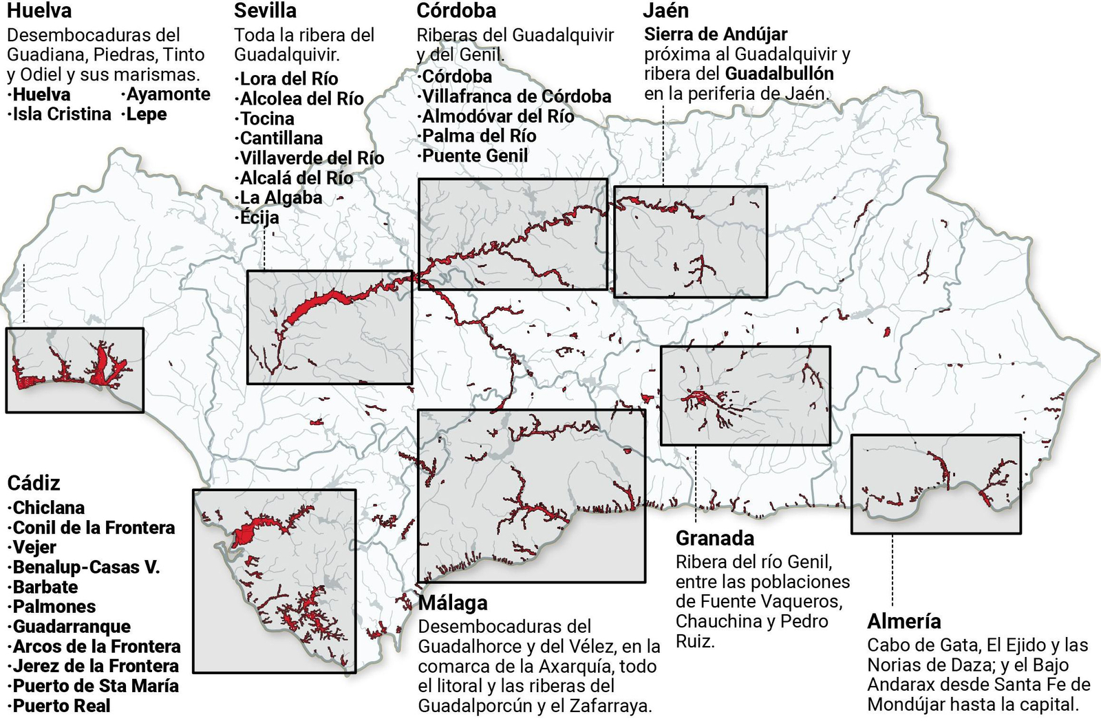 Mapa de las zonas inundables de Andalucía