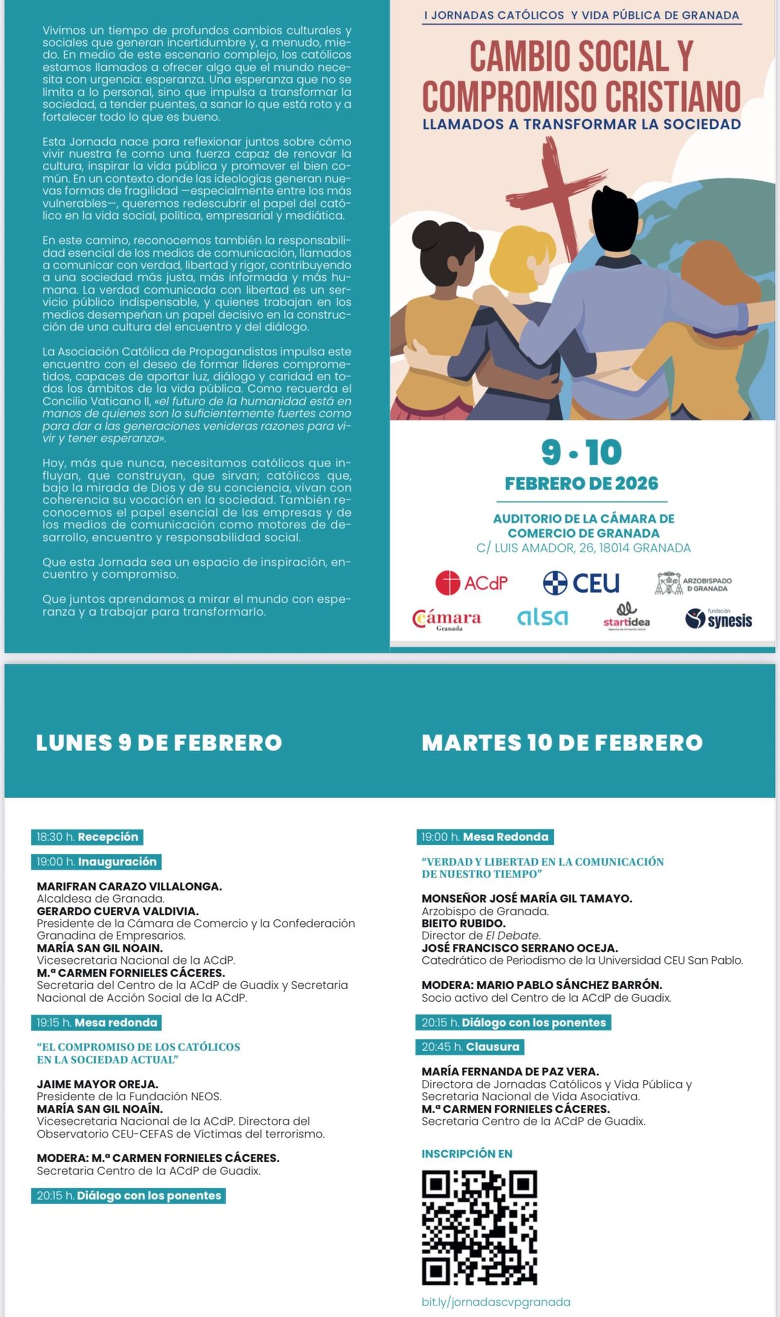 Cartel y programa oficial de las I Jornadas Católicos y Vida Pública sobre cambio social y compromiso cristiano.