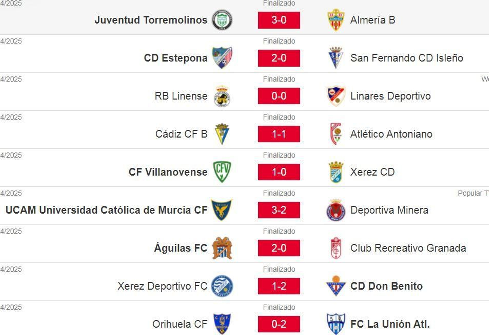 Resultados de la jornada 32 en el grupo IV de la Segunda Federación