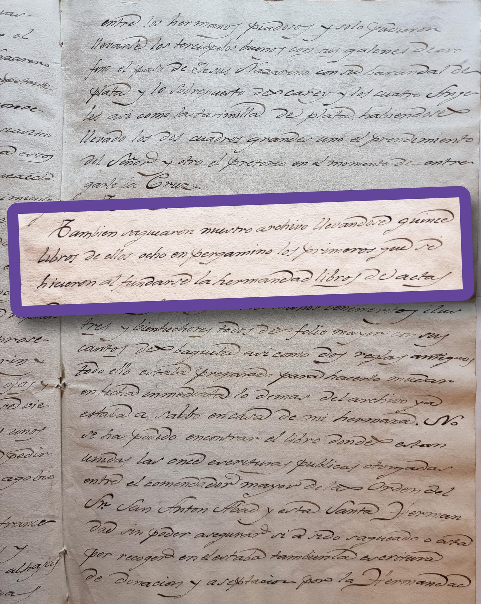 Descripción del expolio padecido en el archivo de la Hermandad por parte del ejército francés durante la Guerra de la Independencia.