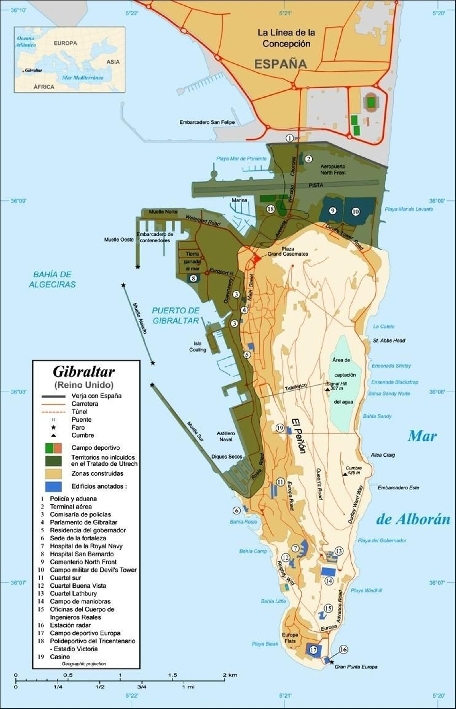 Una mapa de Gibraltar. Una mapa de Gibraltar.