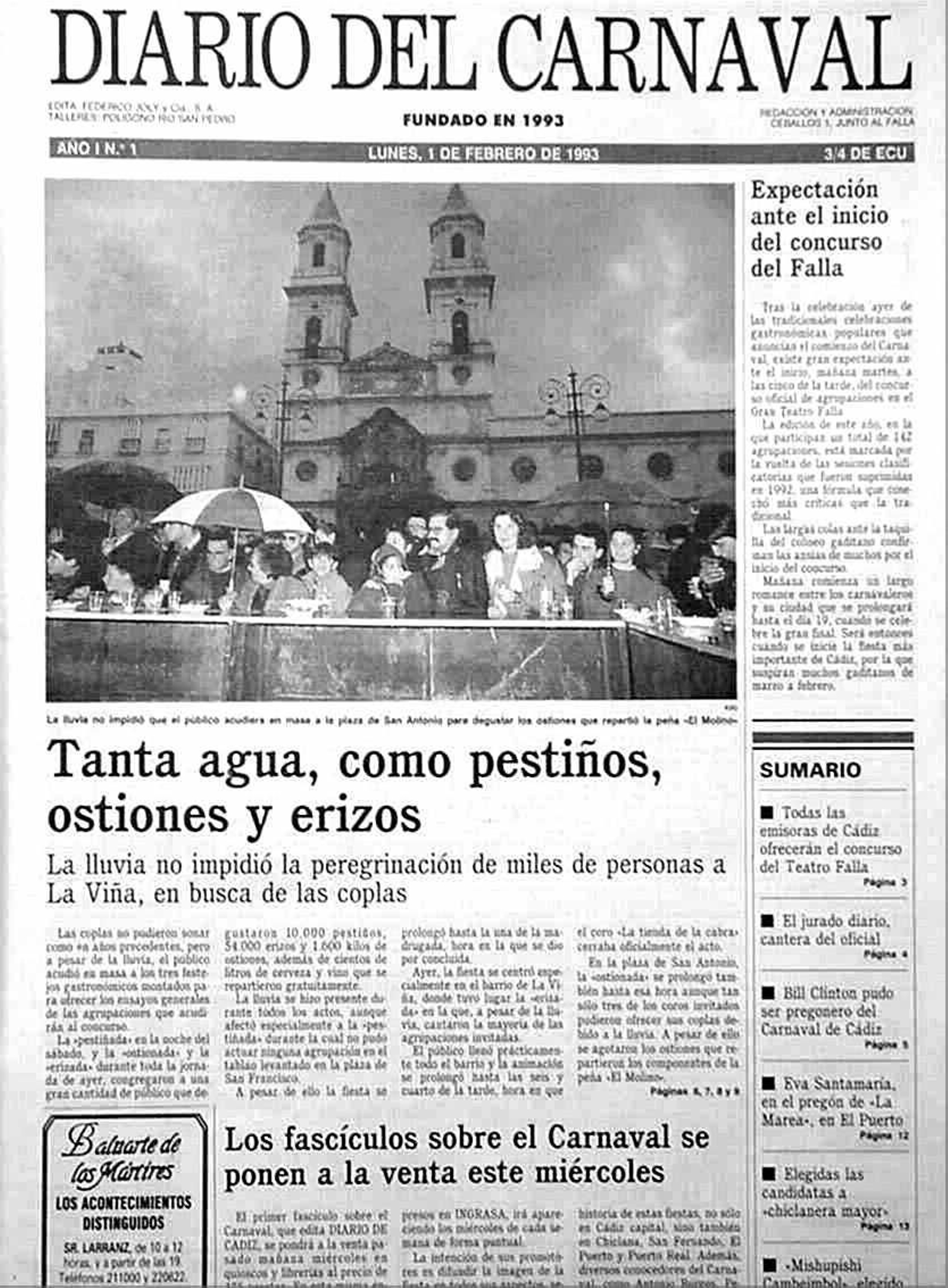 Portada del primer Diario del Carnaval