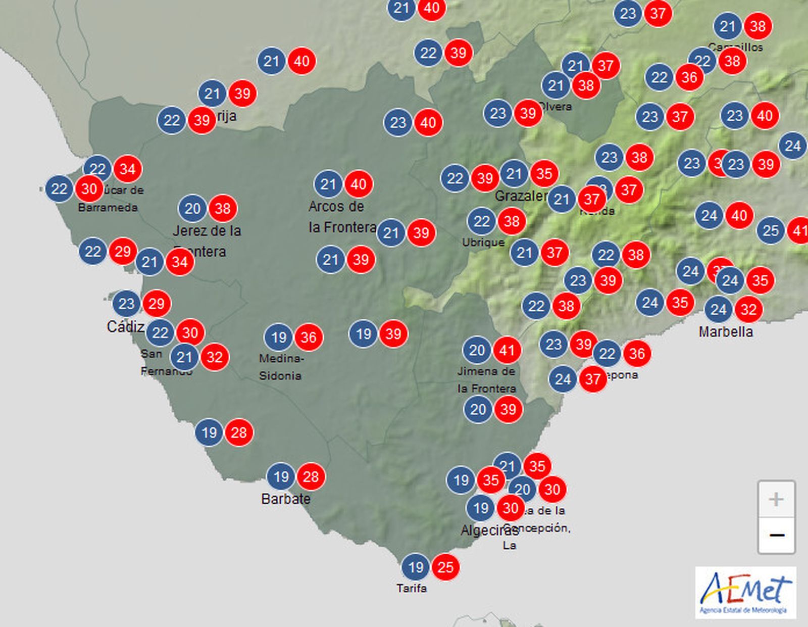 Máximas previstas para el martes.
