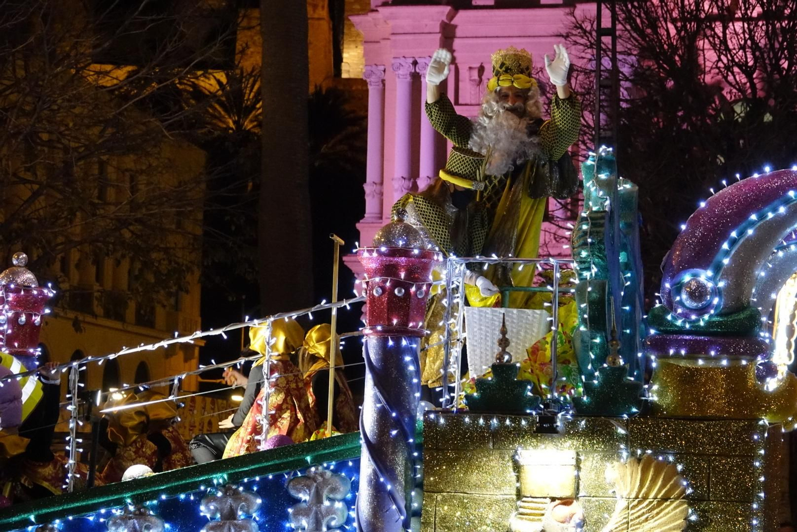 La carroza del rey Melchor, en la Cabalgata de 2022. La carroza del rey Melchor, en la Cabalgata de 2022.