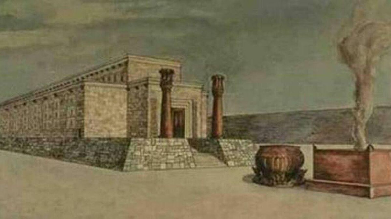 Antigua recreación del templo Melkart, junto al que se levantaría el gran faro o coloso de Cádiz