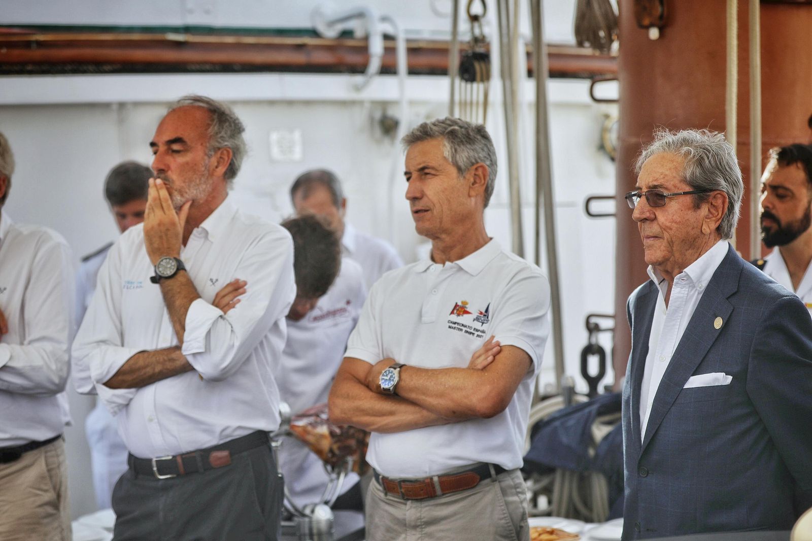 Imágenes de la llegada del Tío Pepe Estrella de los Mares de González Byass a bordo del 'Elcano'.