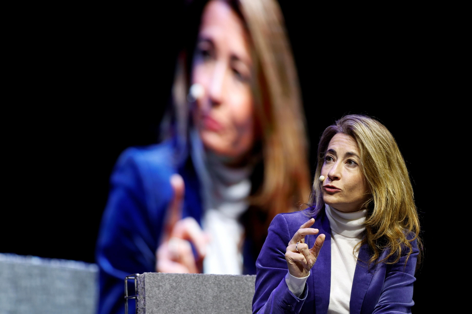 La ministra de Transportes, Movilidad y Agenda Urbana, Raquel Sánchez, interviene en el acto.