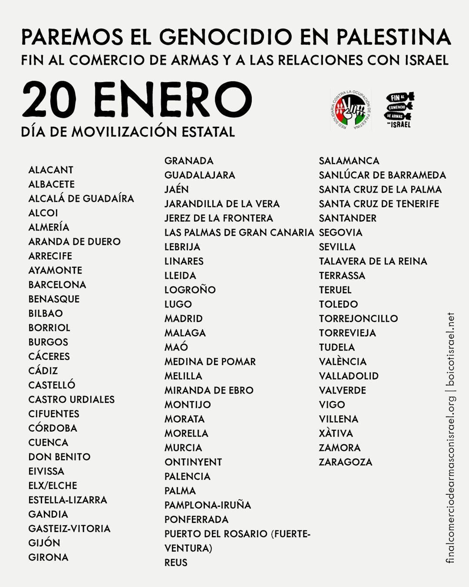 Ciudades que participan en los actos de concentración.