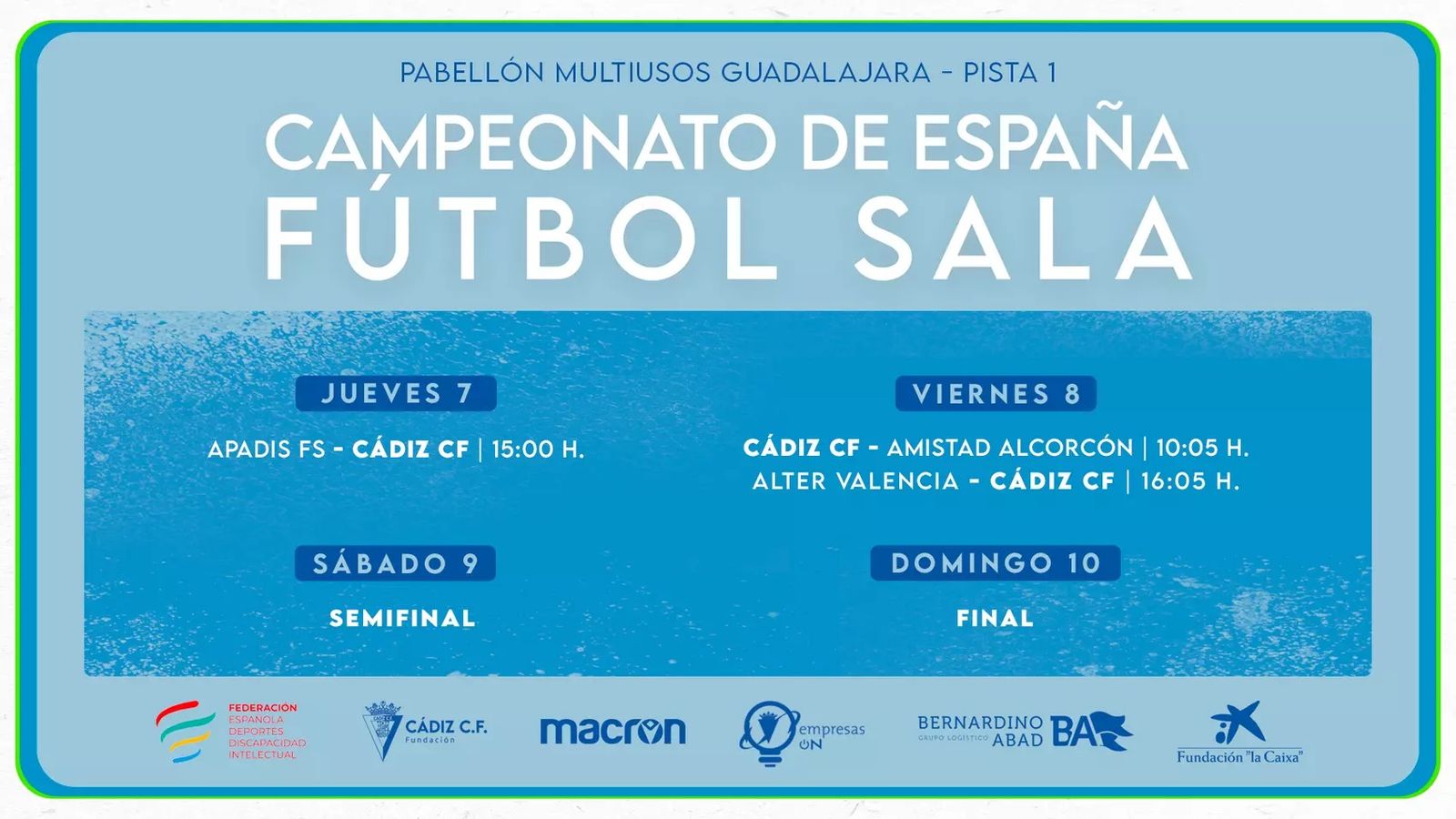 Calendario de partidos para el equipo cadista.