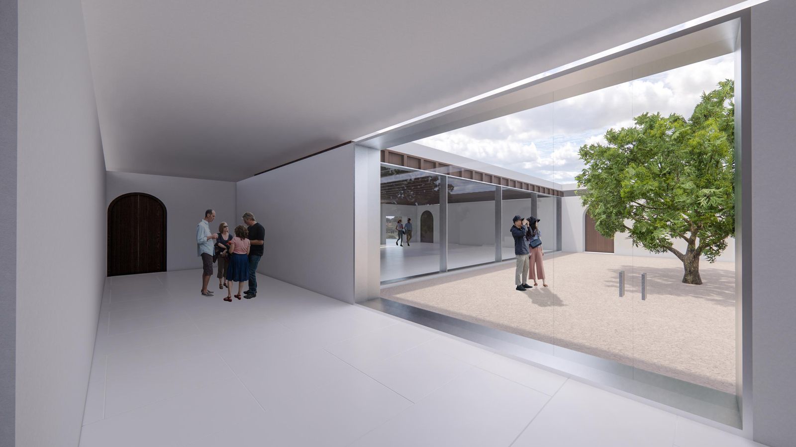 Aulas y patio central que iluminaría el edificio principal, según consta en una recreación en el documento.