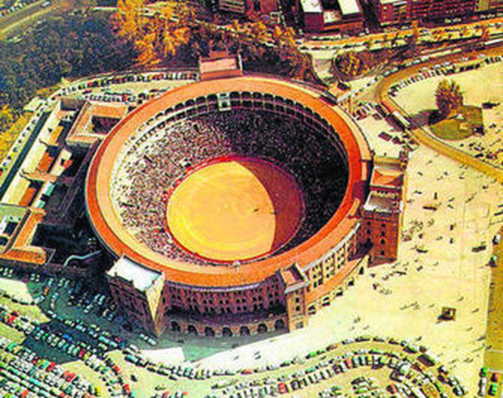 Una vista aérea del escenario isidril, la plaza de toros de Las Ventas.