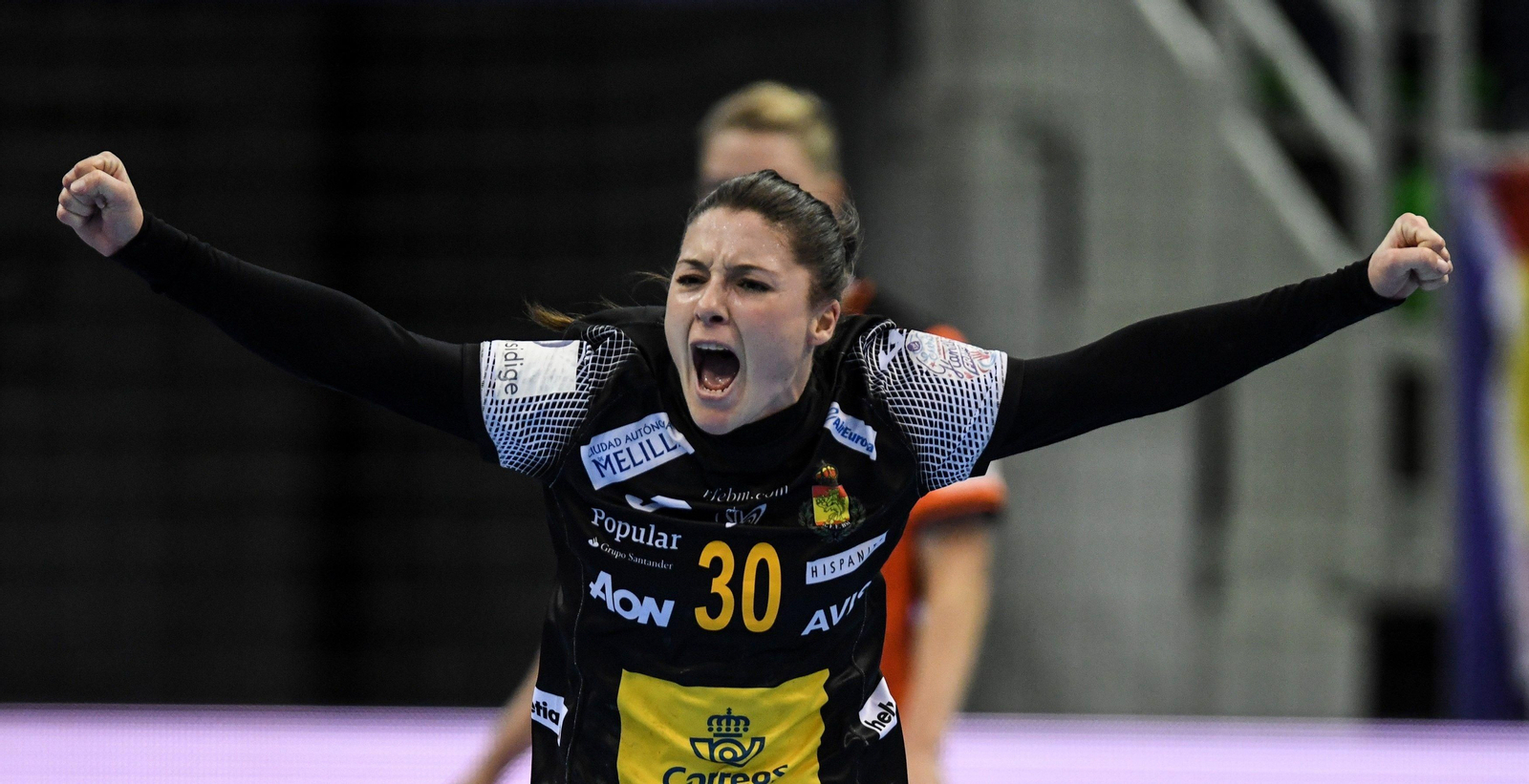 Sole López celebra uno de sus goles con España.