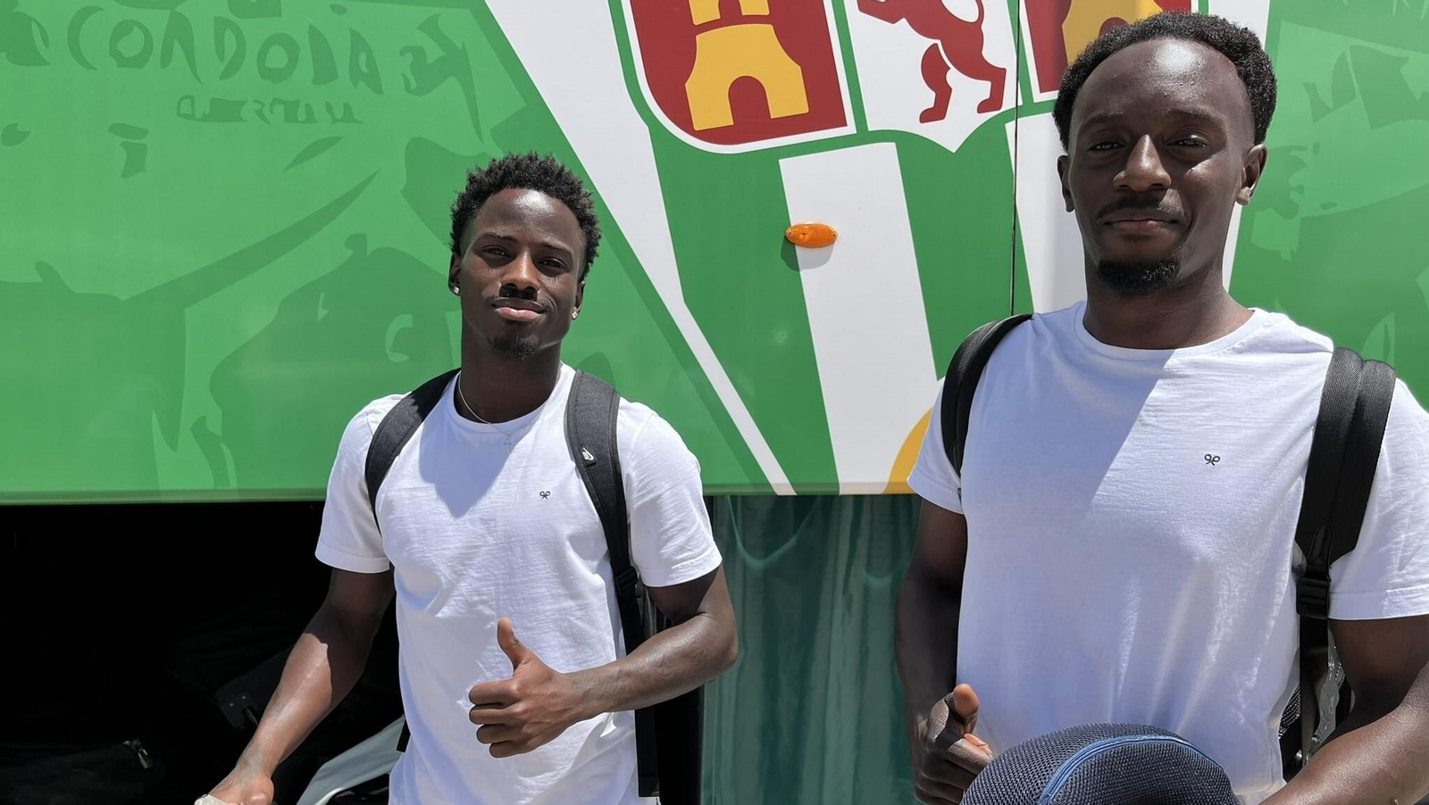 Adilson Mendes y Diarra, antes del viaje del Córdoba CF a Ibiza.