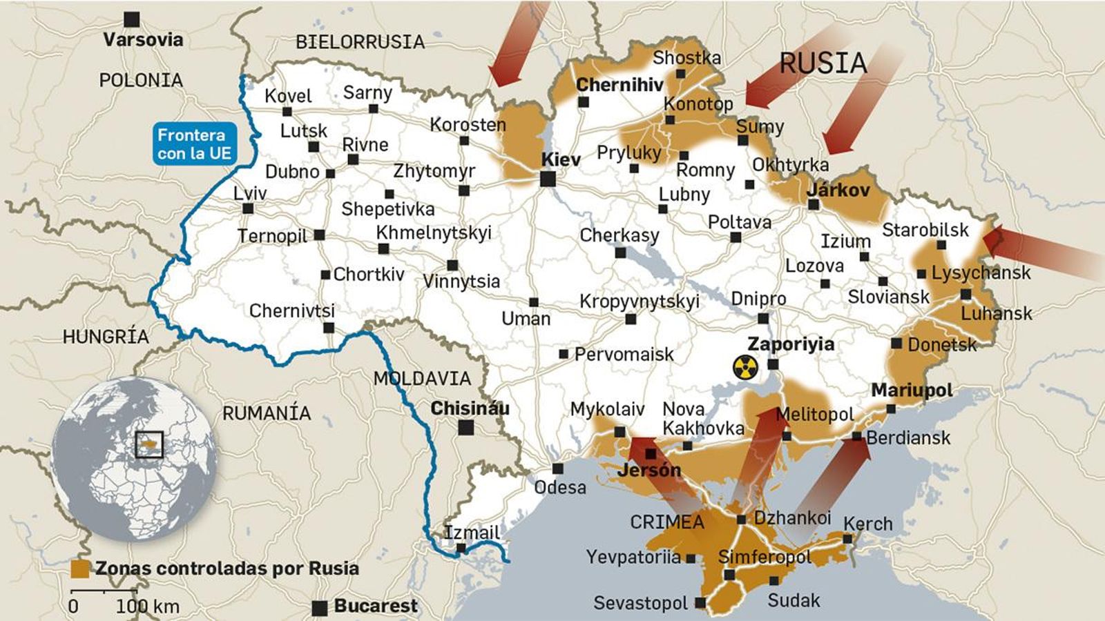 Mapa del avance ruso