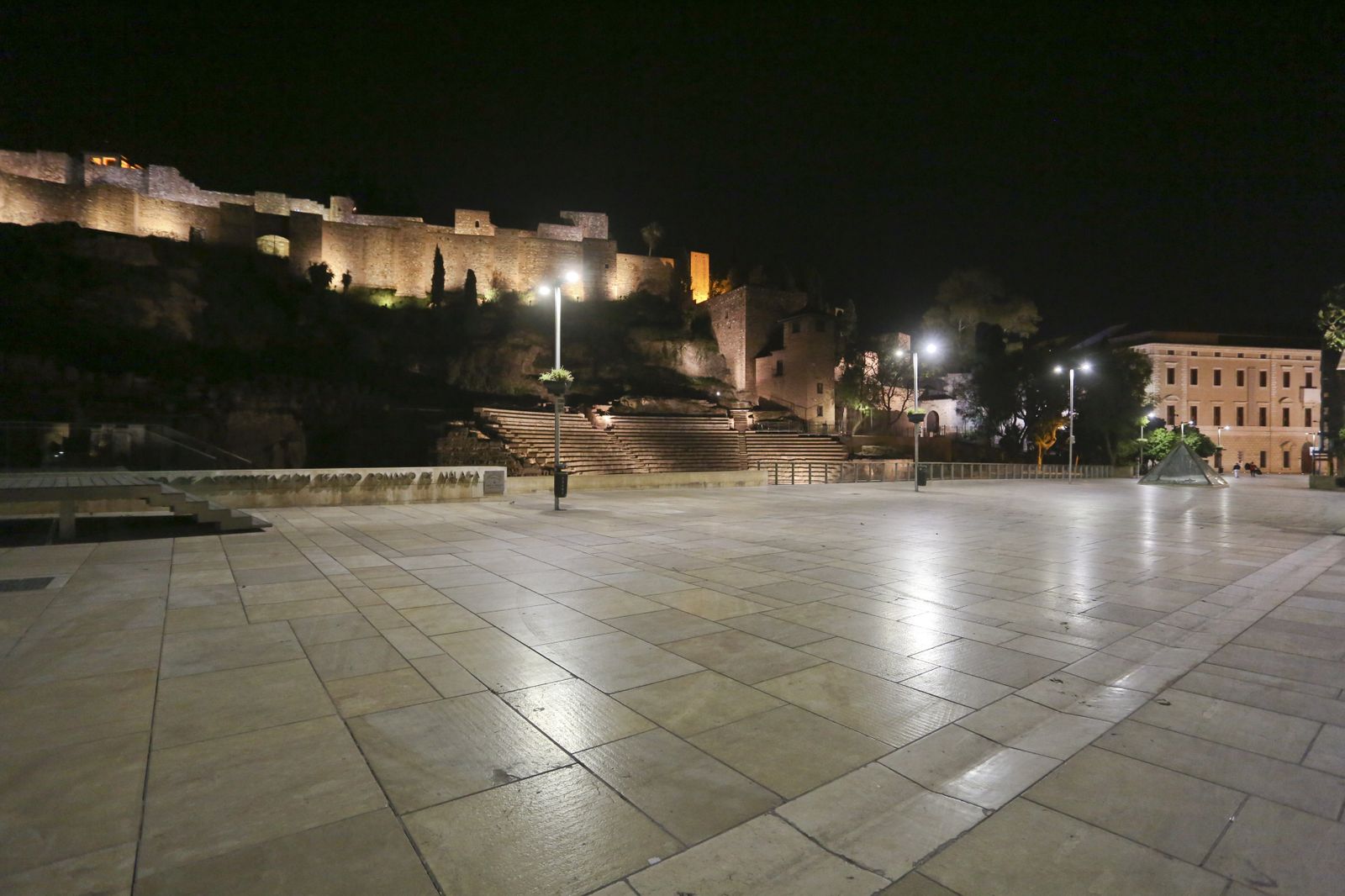 El coronavirus dibuja una noche desierta en el centro de Málaga, en fotos
