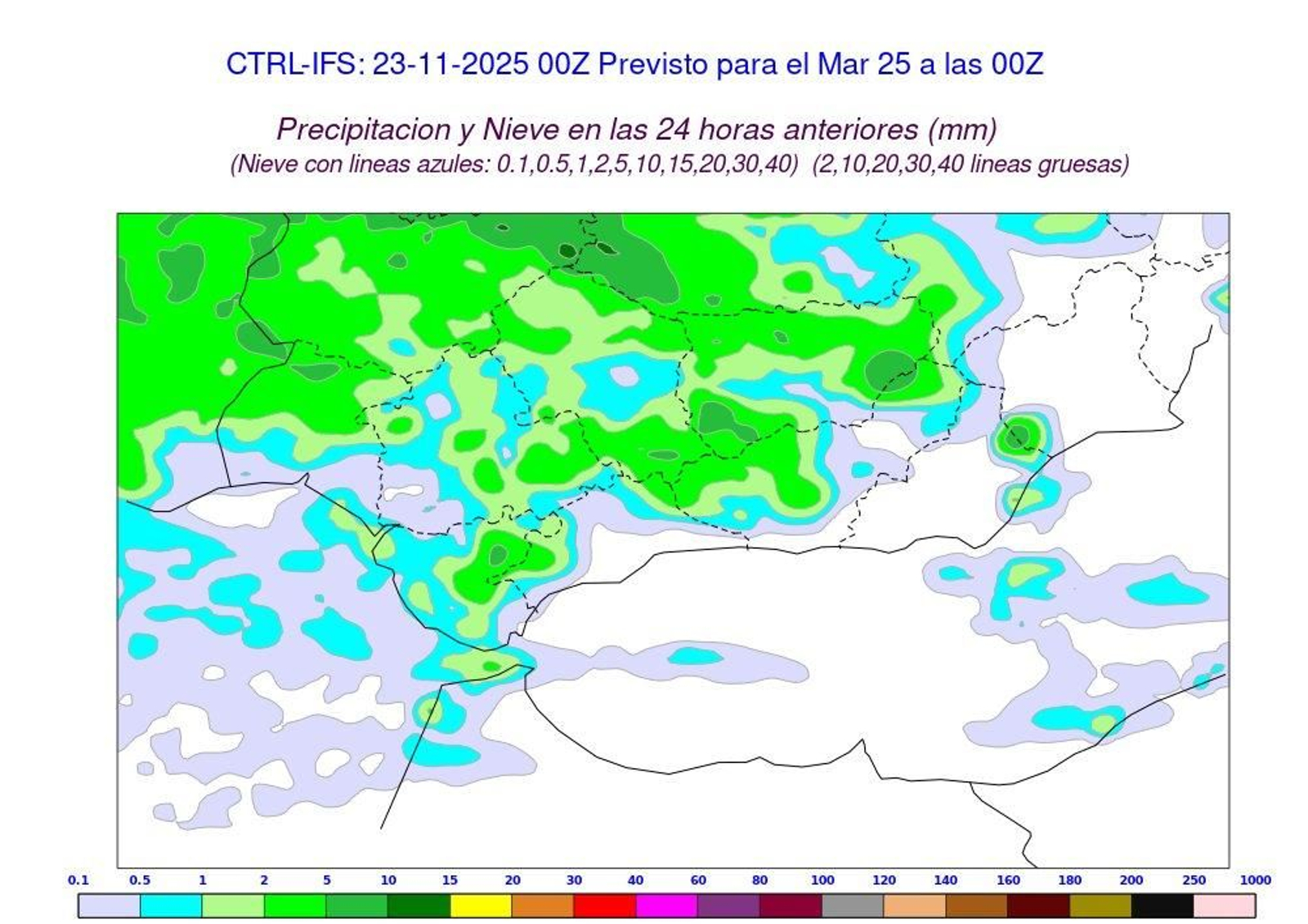 Mapa con la posibilidad de lluvia de cara al lunes.