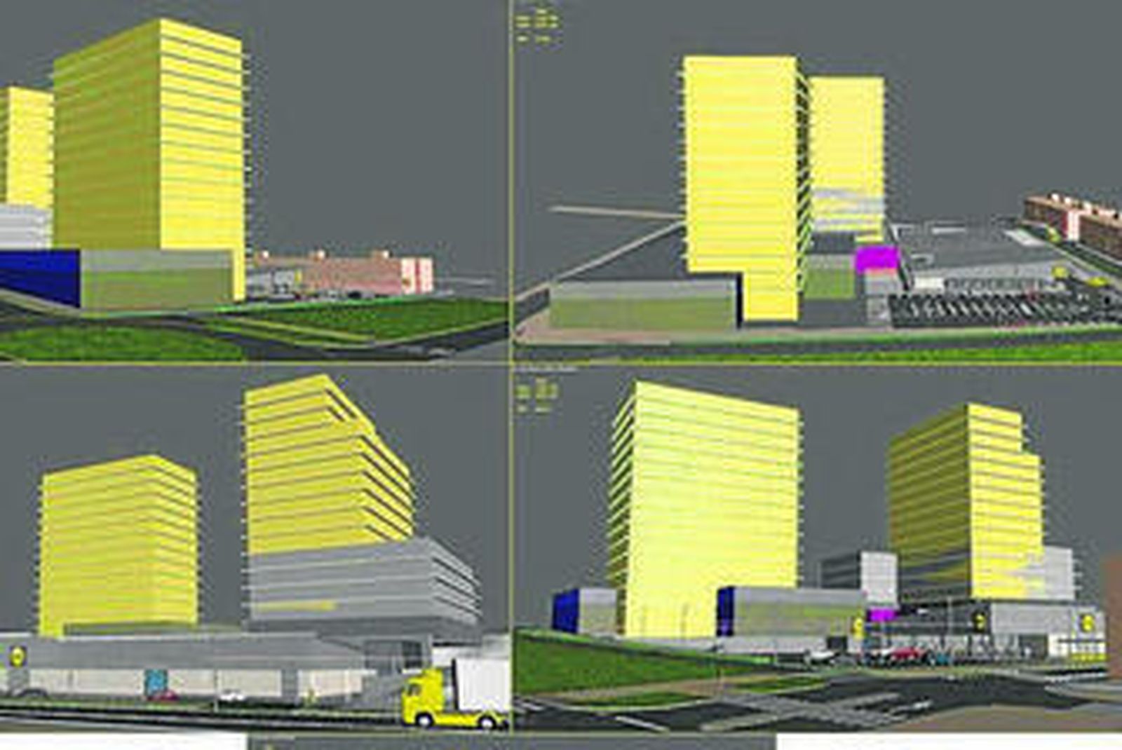 Distribución de las torres con el supermercado incorporado al sector.