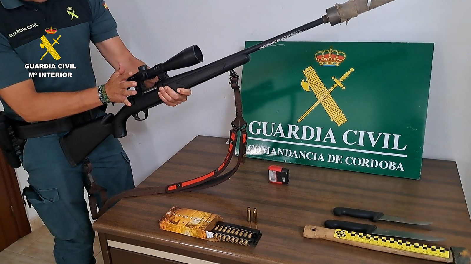 Armas y munición inacutadas a los cazadores furtivos en Montoro.