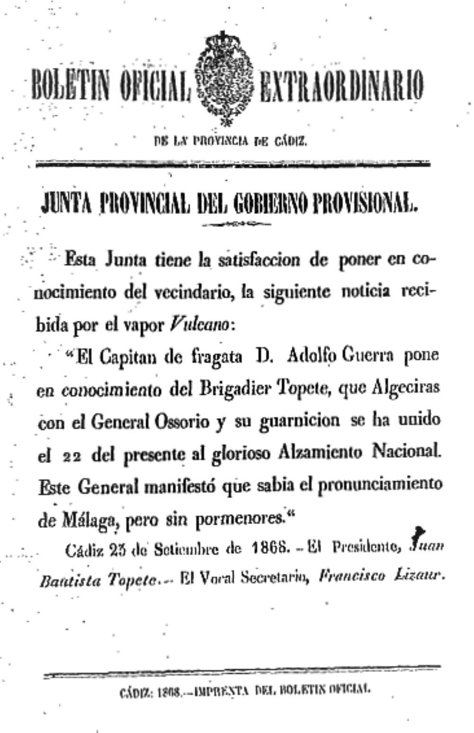 Algeciras, 22 de septiembre 1868.