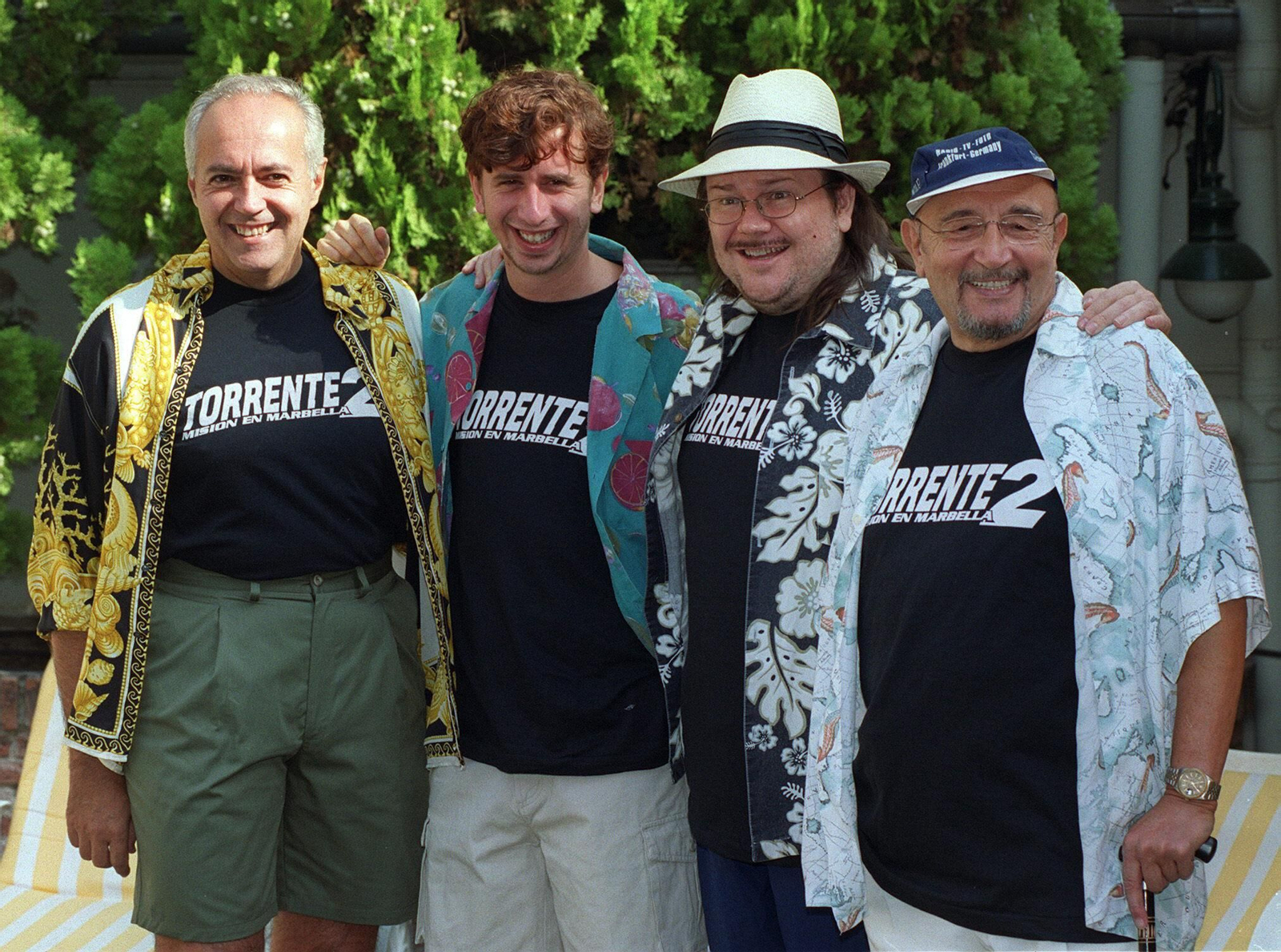 José Luis Moreno en  la promoción de 'Torrente 2' con Gabino Diego, Santiago Segura y Tony Leblanc