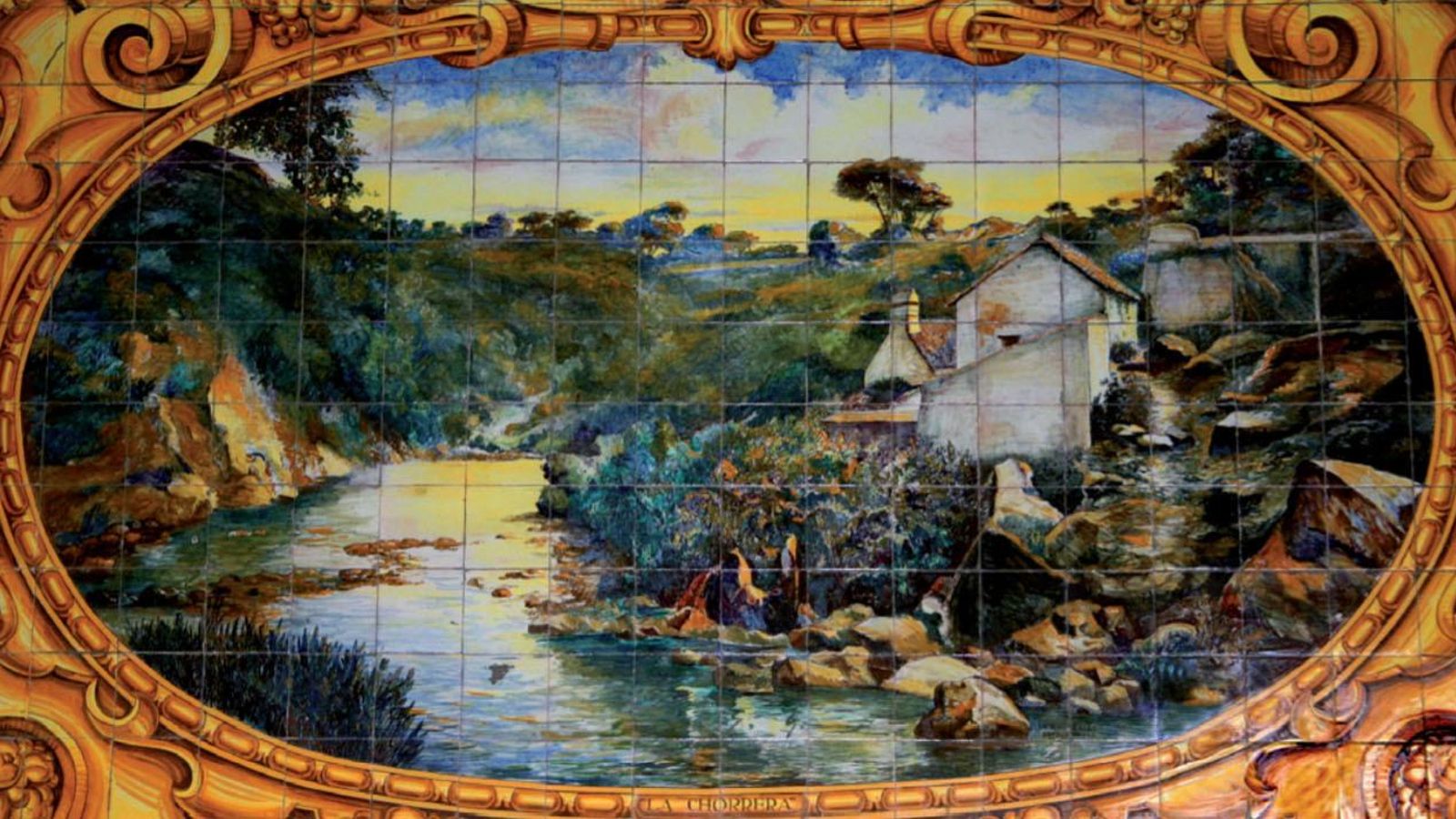 Composición de azulejos realizada por la Casa González de Triana con la representación del Molino del Águila (1930). Salón de Plenos del Ayuntamiento de Algeciras.