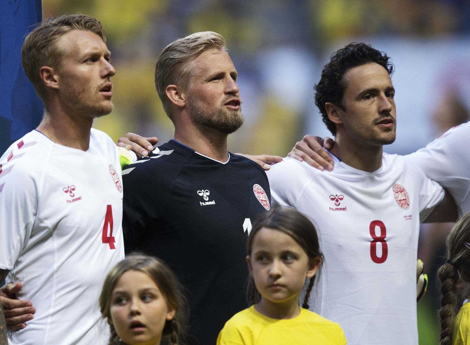 Kjaer y Schmichael, en un partido reciente de Dinamarca.