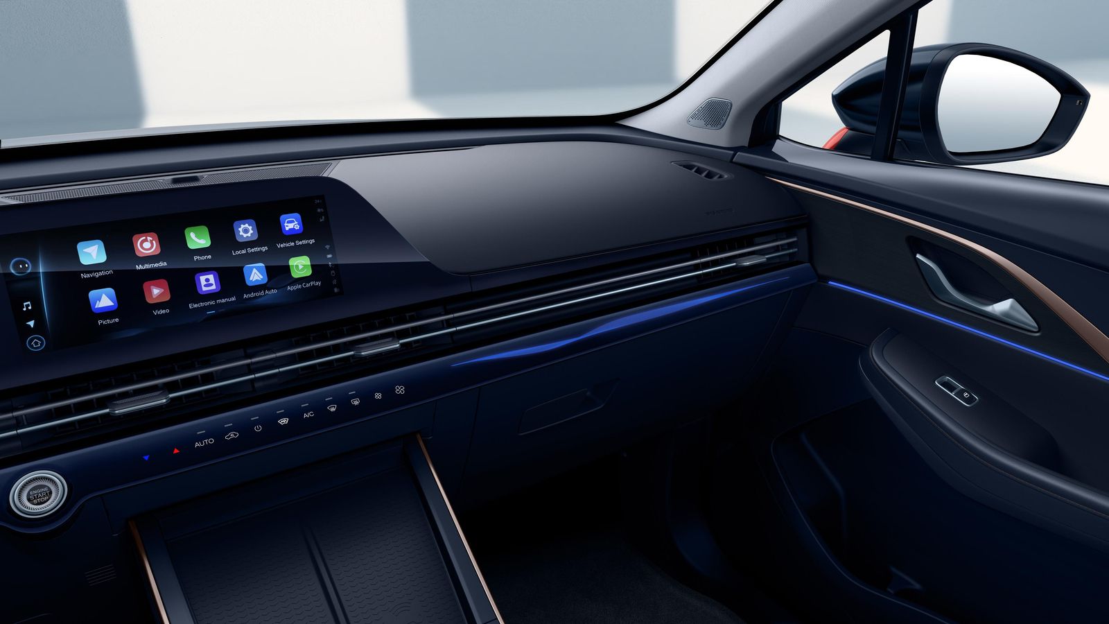 Puede haber pantallas con mejor resolución y más rápidas aún que la que ofrece esta central del Omoda, pero cumple bien su tarea. Cuenta con iluminación ambiental.