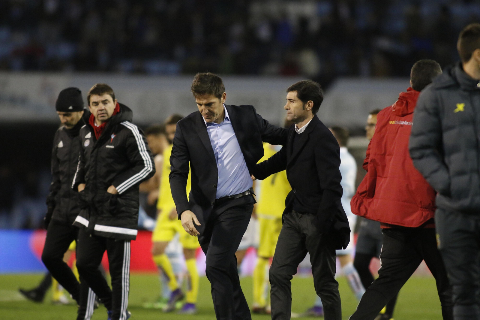 Berizzo y Marcelino se saludan después de un Celta-Villarreal.