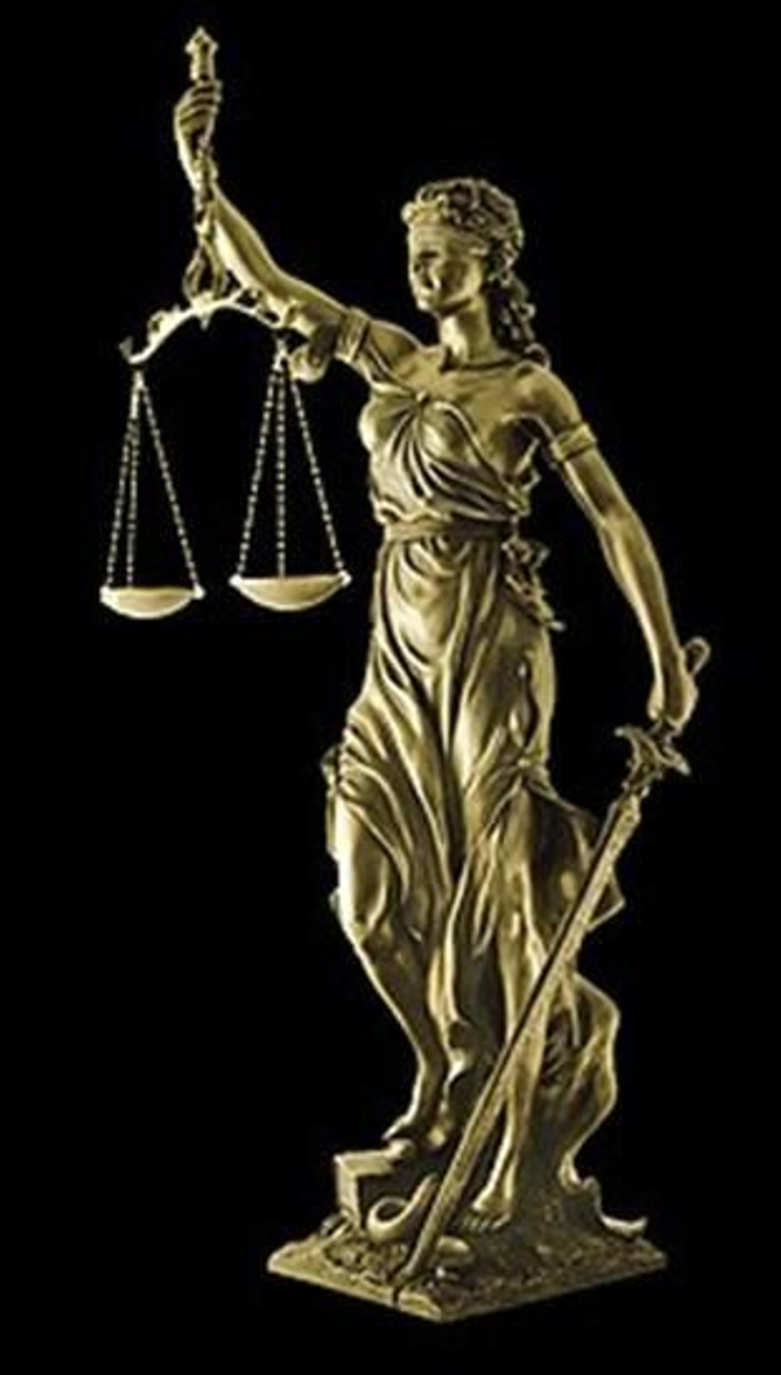 La diosa romana de la justicia con los símbolos del derecho: la venda sobre los ojos es la imparcialidad, la espada es el poder coercitivo del estado y la balanza, el equilibrio entre los derechos de los litigantes. La diosa romana de la justicia con los símbolos del derecho: la venda sobre los ojos es la imparcialidad, la espada es el poder coercitivo del estado y la balanza, el equilibrio entre los derechos de los litigantes.