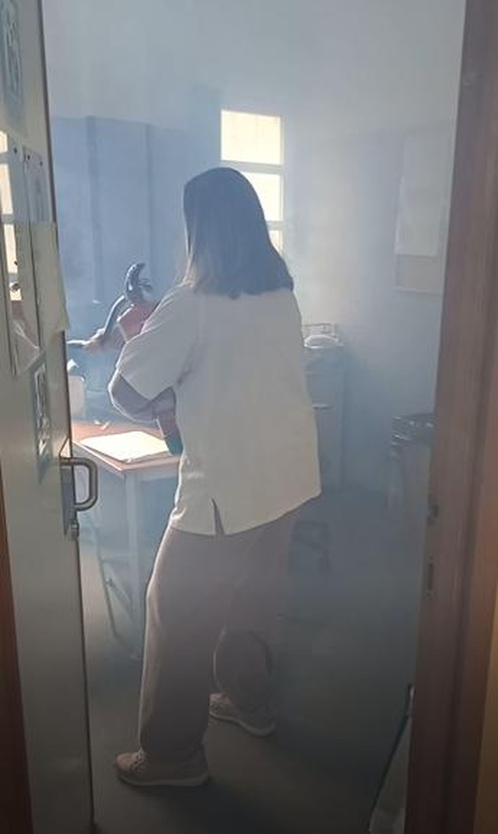 Un momento del simulacro de incendio