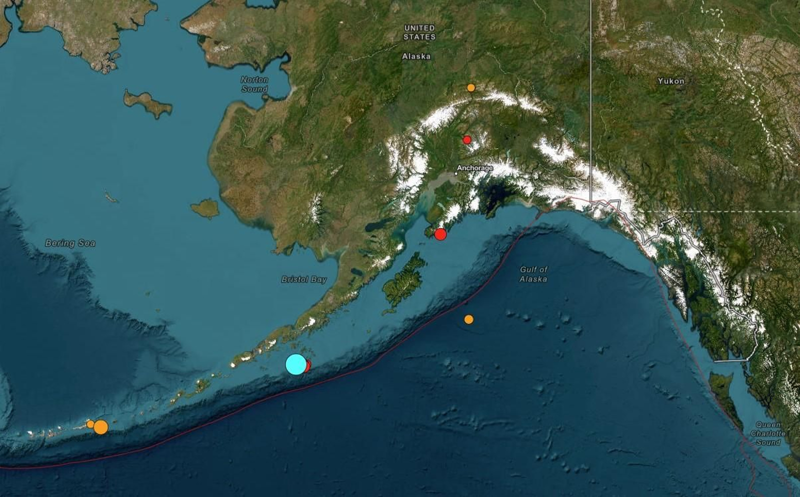 El azul la zona del epicentro del terremoto de 7,3 grados.