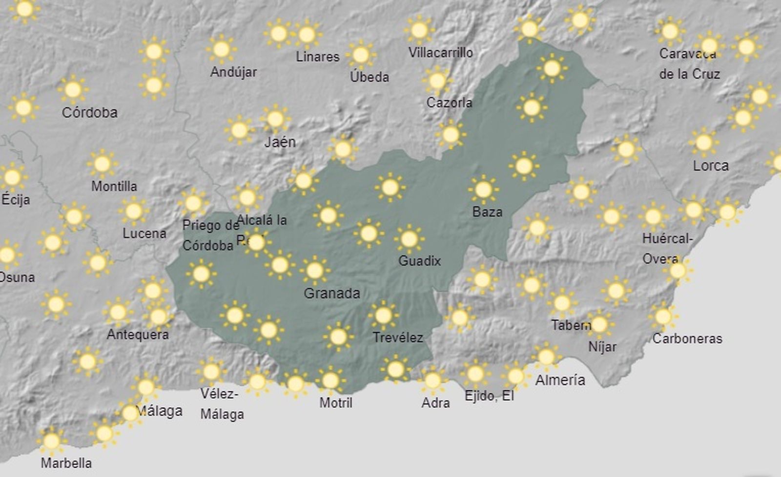 Mapa de previsión de tiempo de AEMET previsto para este sábado en Granada