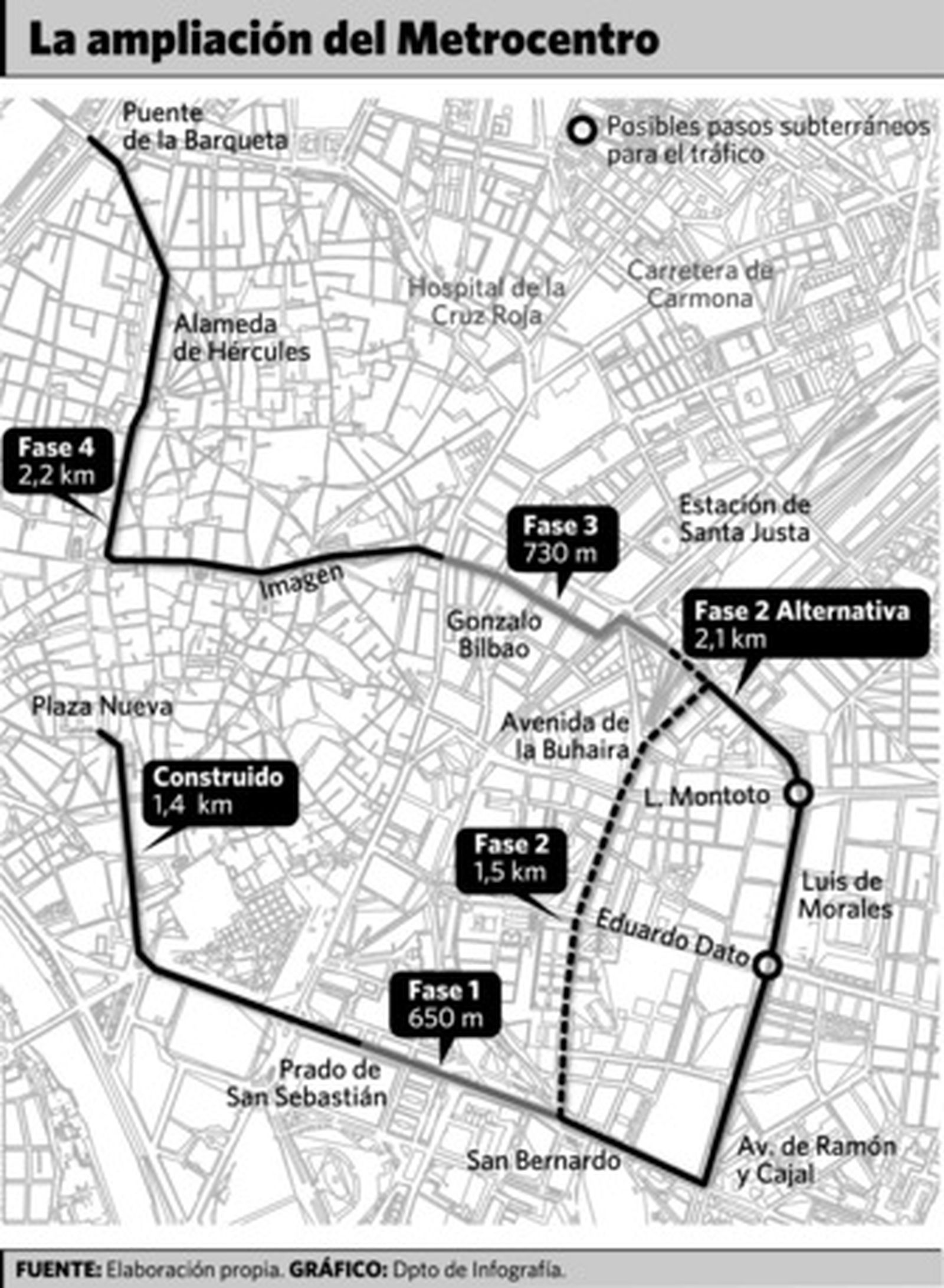 El tranvía a Santa Justa salvará los cruces con túneles para el tráfico