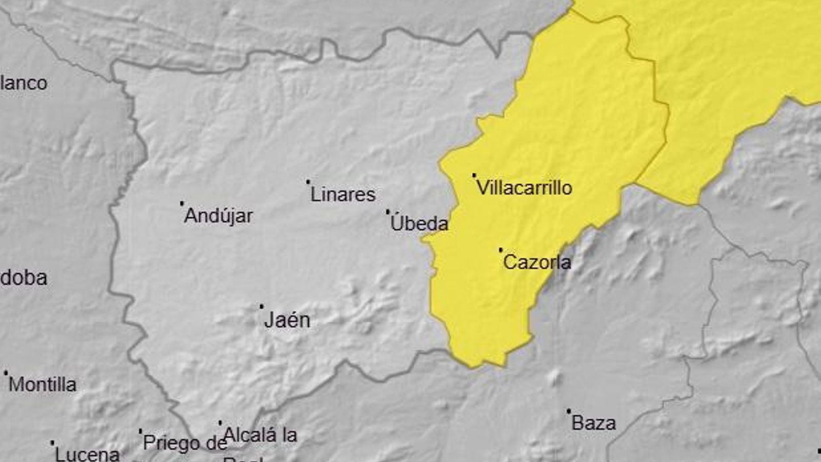 Alerta amarilla de la Aemet en la provincia de Jaén.