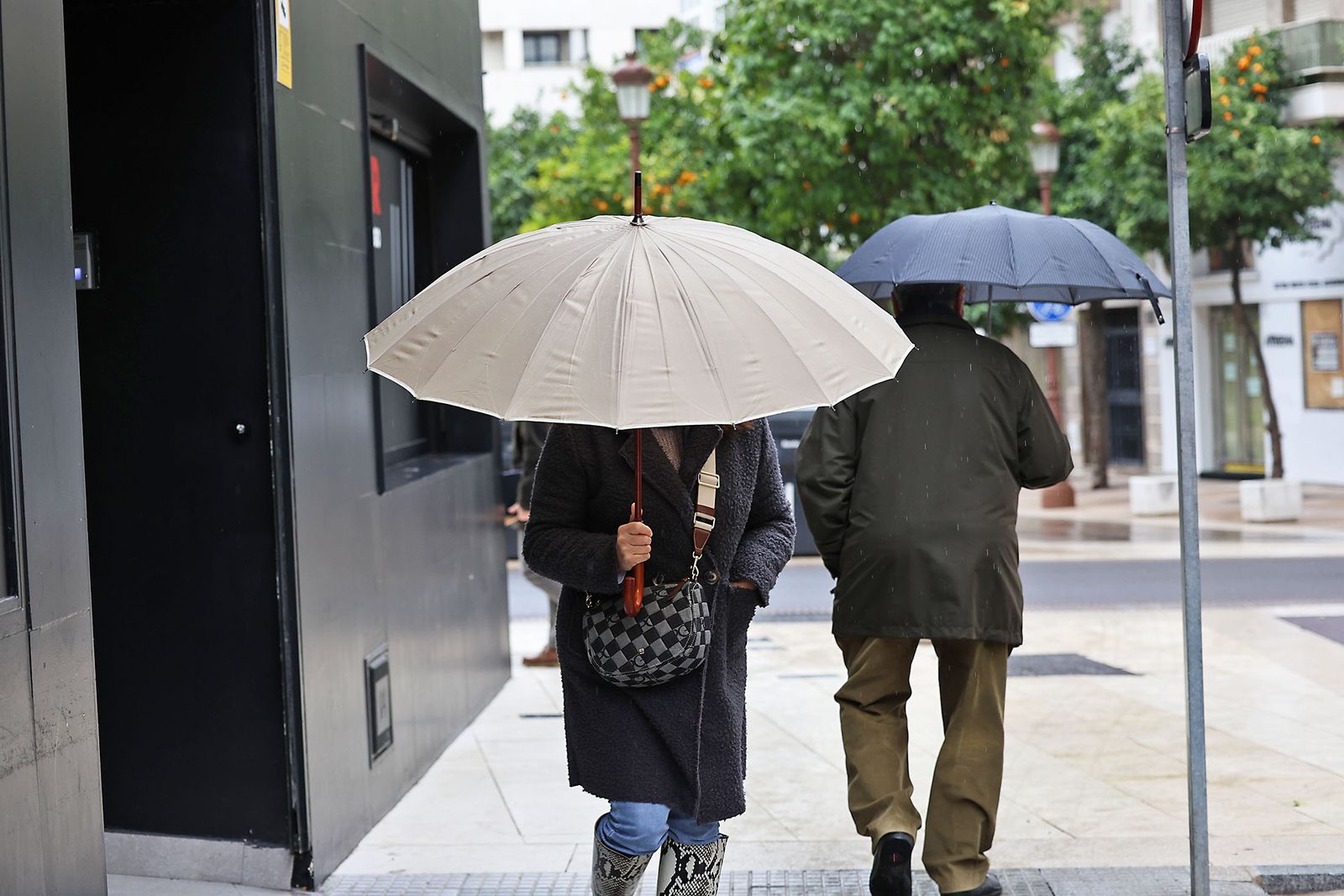 Las calles de la ciudad se inundan de paraguas en la invernal mañana de sábado