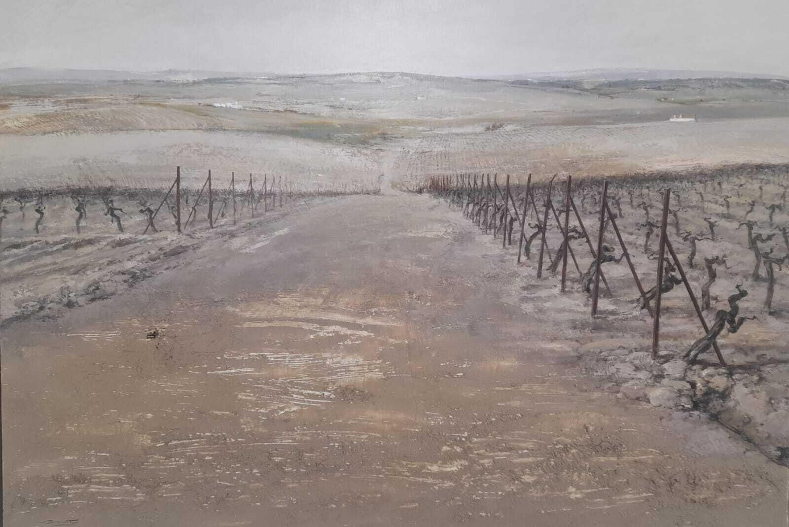 Paisaje de viñas de Pepe Basto, obra expuesta en su estudio.