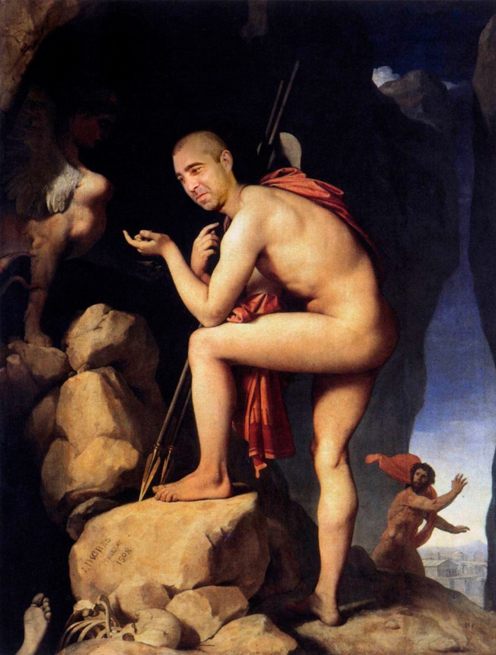 Carlos Mení y su cuadro, que está en el Louvre.