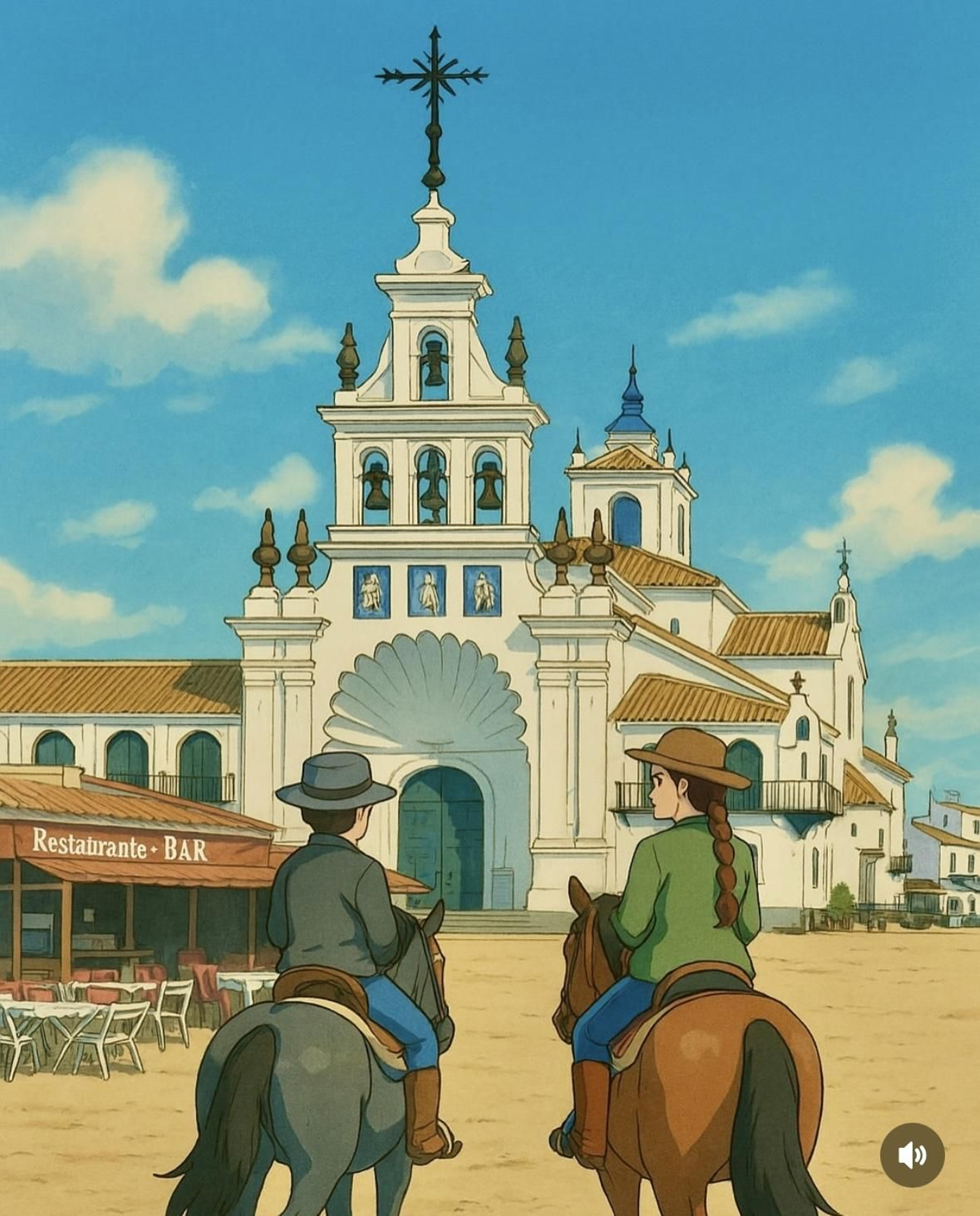 Así se vería Huelva en el universo japonés Ghibli, una creación de ViajeroGoloso con Inteligencia Artificial